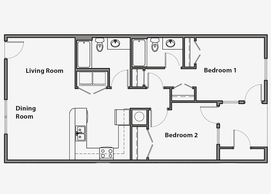 2 Bedroom, 2 Bath Floor Plan